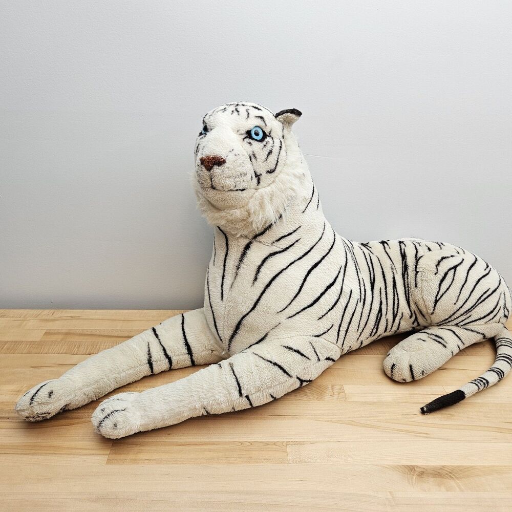 36" Vtg Large Kellytoy Plush Siberian Tiger Stuffed White Toy Animal Blue Eyes - Picture 16 of 16